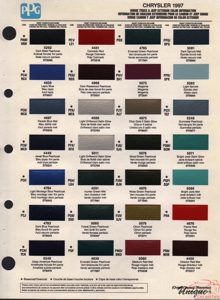 1997 Dodge Truck And Jeep Paint Charts PPG 2